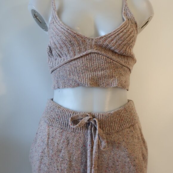 Womens 2PC The Bright Side Tan Speckled Knit Bralette Crop Tank & Jogger Pant S - Picture 6 of 14